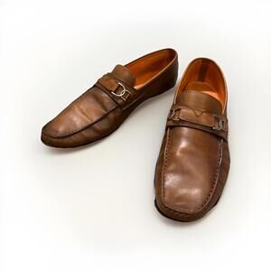 SANTONI MENS PENNY LOAFERS BROWN SIZE US 9D MADE IN ITALY GOOD CONDITION!